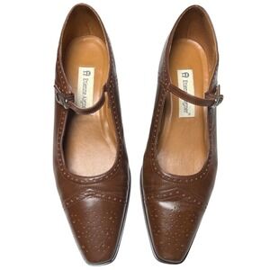 Vintage Preppy Leather Mary Jane Heels Brown Etienne Aigner Women 8M